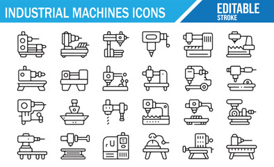 Industry Tools Icon Collection – Minimal Line Symbols for Production