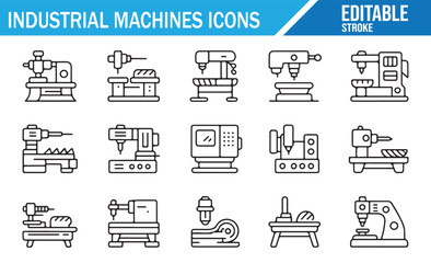 Industrial Equipment Symbols – Thin Line, Editable Stroke, Vector Style