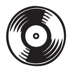 Black outline of a vinyl record with stylized grooves, representing music and retro audio concepts.