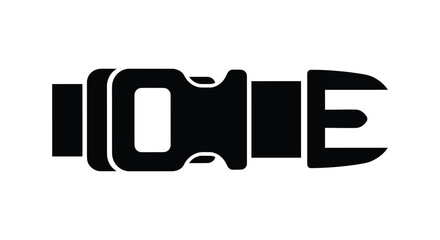 A stark black silhouette of a modern quick release buckle for a strap or belt on a white background