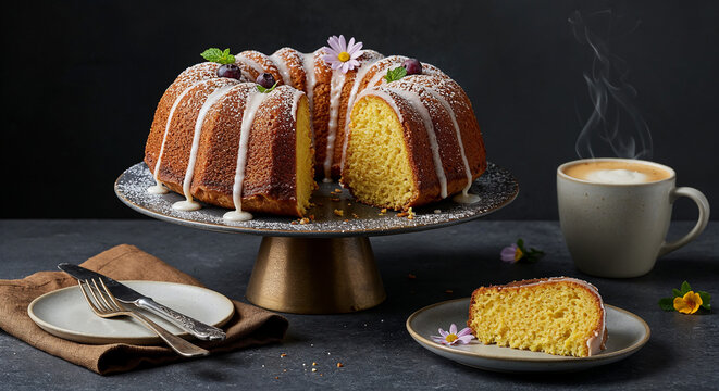cup of coffee and Bundt Cake - Powered by Adobe