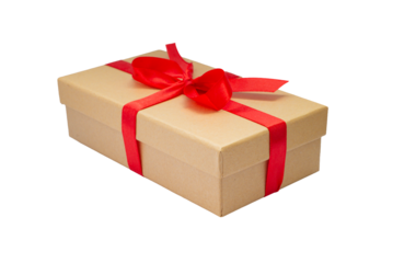 Gift with a red ribbon on a transparent background, design element