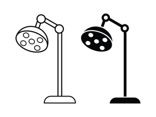 Surgical Lights Silhouette and outline Vector. operating room light with multiple bulbs on a stand, used in medical procedures.