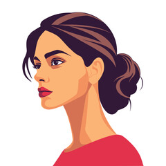 Elegant female profile portrait with yellow flowers. Card for Women's Day, Mother's Day.