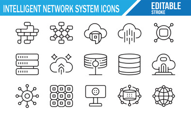 Technology System Symbols – Thin Line Network, Database, API, DevOps, Monitoring