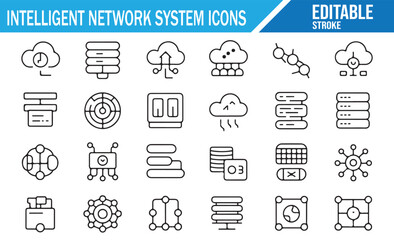 Cloud & Data Infrastructure Icons – Minimal Line, Editable Stroke, Tech Systems Pack