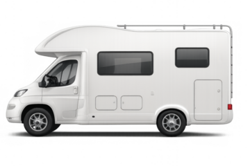 White camper van isolated on transparent background representing travel and leisure