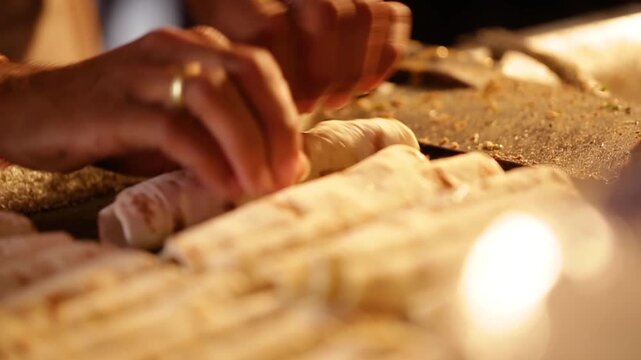 Preparing and serving shawarma Rolls. Indian street food.