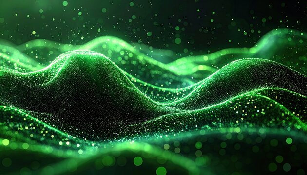 Abstract Green Particle Landscape with Glowing Lights