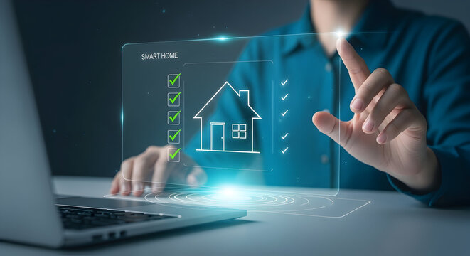 Real estate business management concept. Property analysis and checklist. Buy and sell houses and real estate online. Mortgage loan home and insurance real property mortgage, - Powered by Adobe