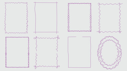 Collection of decorative purple borders hand drawn ink vintage frames