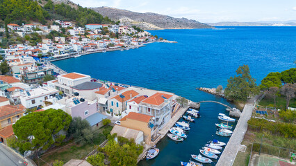 Obraz premium Chios - Greece, October 12, 2025, Traditional fishing village Lagkada in Chios island, Eastern Sporades