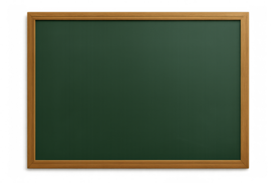 Empty green chalkboard with wooden frame on transparent background for educational purposes
