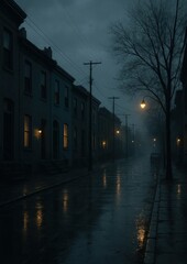 Moody rainy street scene