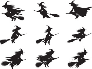  FLYING WITCH ON A BROOMSTICK EPS SILHOUETTE