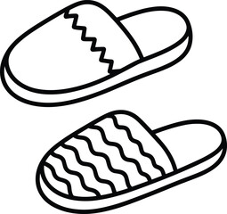 vector illustration of slippers, simple footwear design outline, house sandals sketch, comfortable home shoes drawing, cad drawing flat vector illustration