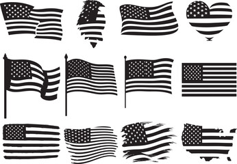 SILHOUETTE OF USA FLAG ICONS HEART,TRENDY,BOLD