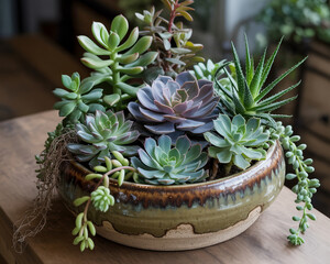 Assortment of Succulent Plants in a Ceramic Pot potted plant