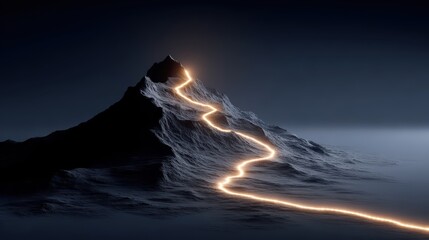 Digital hr roadmap journey mountain path conceptual image glowing markers inspirational environment futuristic viewpoint