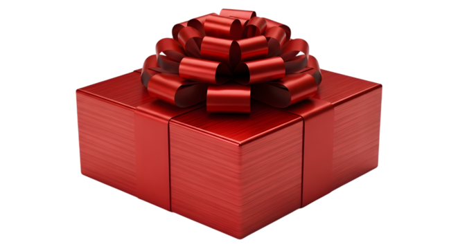 Shiny Red Gift Box with Elaborate Bow on Transparent Background for Special Occasions