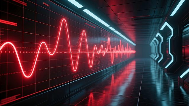 A digital graph showing stock market ups and downs red wavy lines shows profits and losses. 3d render