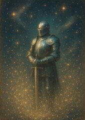 Fototapeta premium Mystical knight amidst stars.