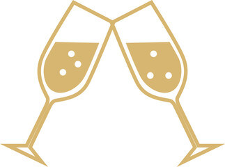 Vector image of two golden champagne glasses. Isolated on a transparent background.