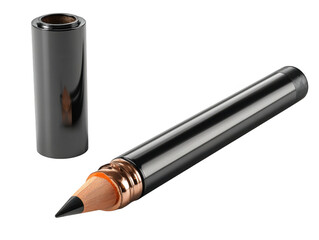 Sleek black eyeliner pencil with cap revealing precision tip makeup application isolated on transparent background