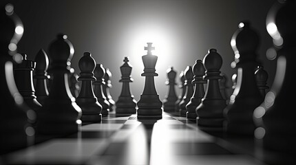 King piece fallen on chessboard under dramatic lighting capturing themes of strategy 3d render