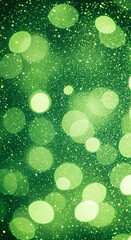 A vibrant display of circular bokeh lights in a rich green tone, creating a festive and celebratory atmosphere.