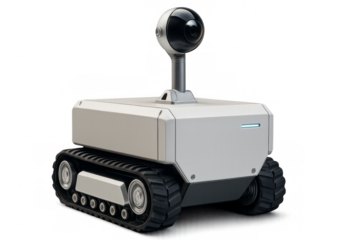 Autonomous surveillance robot patrolling with camera on transparent background