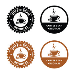 Coffee shop logo. Retro badge coffee bean and leaf branch with mountain natural icon line stamp logo vector design in vintage hipster modern style, premium coffee shop bar brand symbol icon