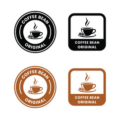 Coffee shop logo. Retro badge coffee bean and leaf branch with mountain natural icon line stamp logo vector design in vintage hipster modern style, premium coffee shop bar brand symbol icon