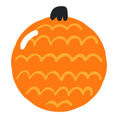 Christmas ornament, tree decoration, bauble, ball isolated on transparent. Hand drawn flat vector illustration. Traditional holiday, Xmas, New Year, seasonal design element, clip art