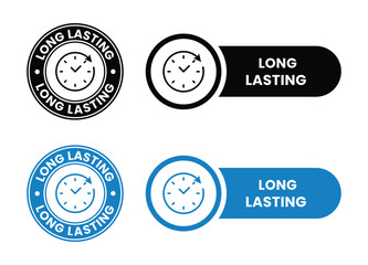 Long lasting icons set, logo, label, badge, sticker, symbol, emblem, stamp, black, line, flat vector, isolated illustration. Pharma or beauty label for product packaging design
