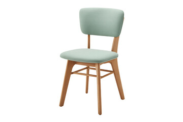 Fototapeta premium Modern light green chair with wooden frame, perfect for minimalist dining or accent seating, comfortable and stylish furniture enhances any home decor