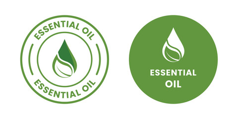 Essential oil drop icon for beauty and skincare natural product certificate label. Essential oils sticker logo for body lotion, cream and shampoo moisturizer, spa wellness fragrance
