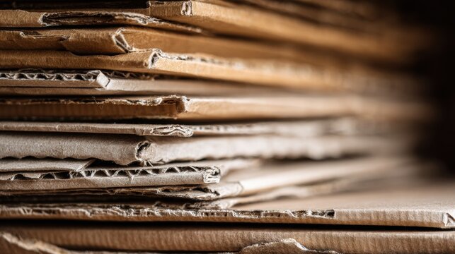Close-up of a stack of cardboard boxes. the boxes are stacked on top of each other and appear to be old and weathered.