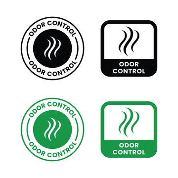 Odor control badge logo template set. Suitable for product label and information. Odor control sign, logo, badge, icon, sticker, label, emblem, stamp, symbol, black, line, flat vector.