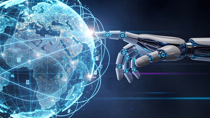 Futuristic AI Robot Hand Touching Digital Global Network Earth - 2