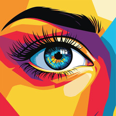 Vibrant pop art close up of a woman s blue eye