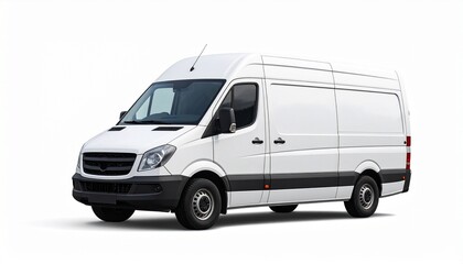 High-roof white cargo van with black trim and extended body, designed for maximum utility in commercial transport.