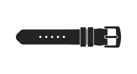 Close up of a black watch strap with buckle and holes in a clean silhouette style