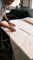 Fototapeta premium Thai tailoring techniques bangkok craftsmanship studio close-up view