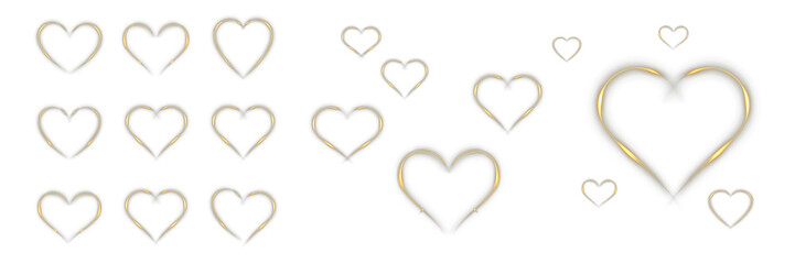 Glowing gold heart with sparkle flashes and luxury shine. Abstract light frame isolated on transparent background for romantic, wedding, or festive decoration banners.