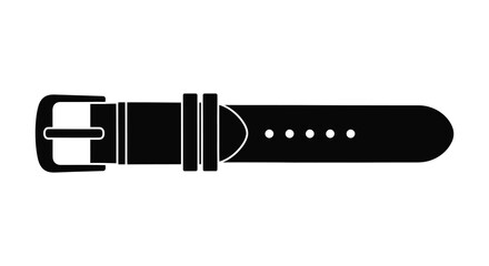 Close up of a black leather watch strap with a silver buckle in a clean silhouette style