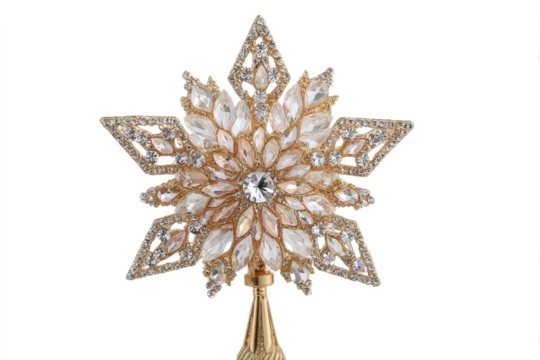 Elegant gold snowflake ornament a decorative crystal star for holiday themes isolated on white