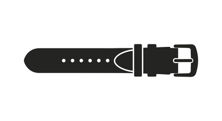 Minimalist black silhouette of a modern watch strap with buckle and adjustment holes on a white background