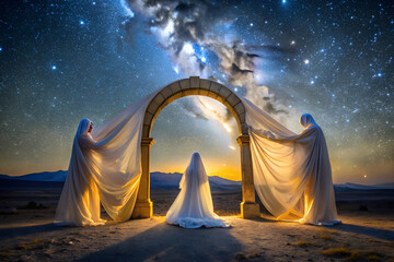 Celestial Gatekeeper A Mystical Journey Under the Stars, Revealing a Bride's Sacred Entrance to an Unknown Realm