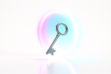 Illustration of key on a white background with a colorful, dreamy, and ethereal glow